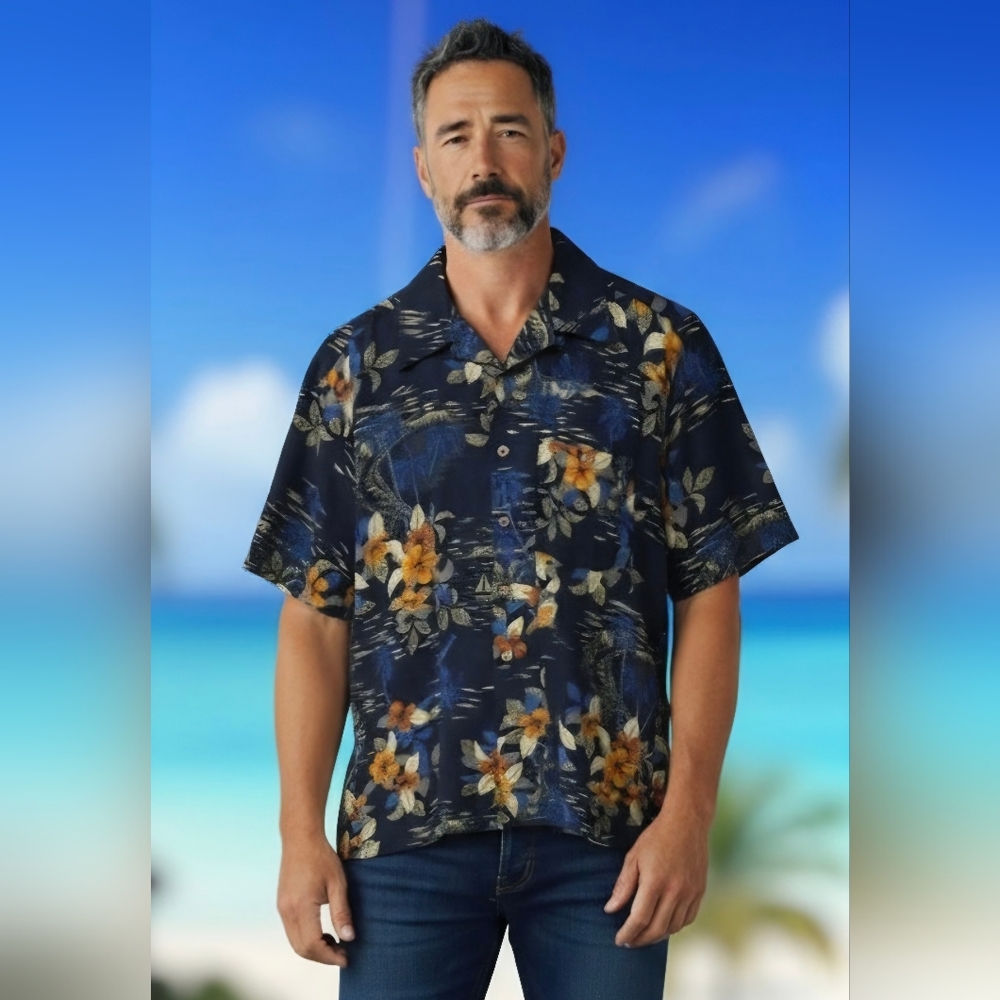 Vintage Silk Paradise Coves Men's Shirt EUC